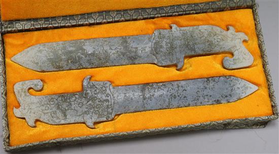 A pair of Chinese archaistic stone daggers